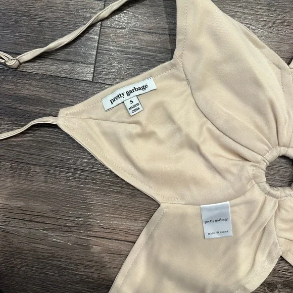 Faux Leather Cream Backless Strappy Top - Picture 5 of 6